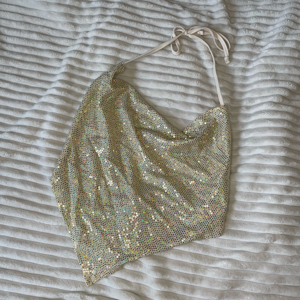 SHIMMER RHINESTONE SEQUIN GOLD TIE TOP
